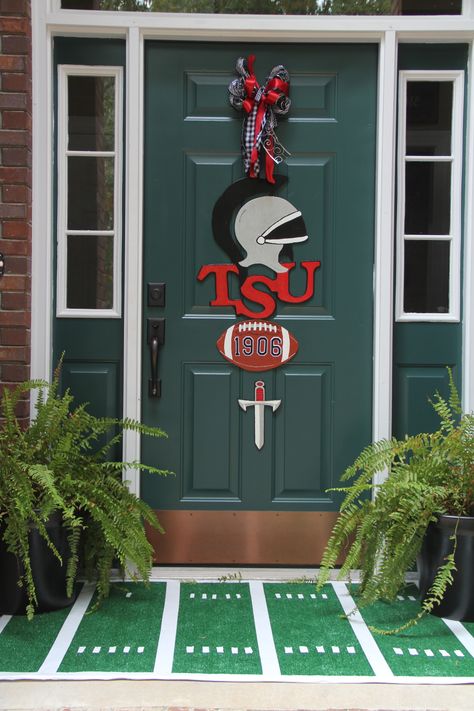 High School Football Door Hanger, Spoon Light, Football Team Door Hangers, Football Front Door Sign, Football Themed Door Hangers, Georgia Wreath Football Season, Outside House Decor, Painting Therapy, Troy Trojans