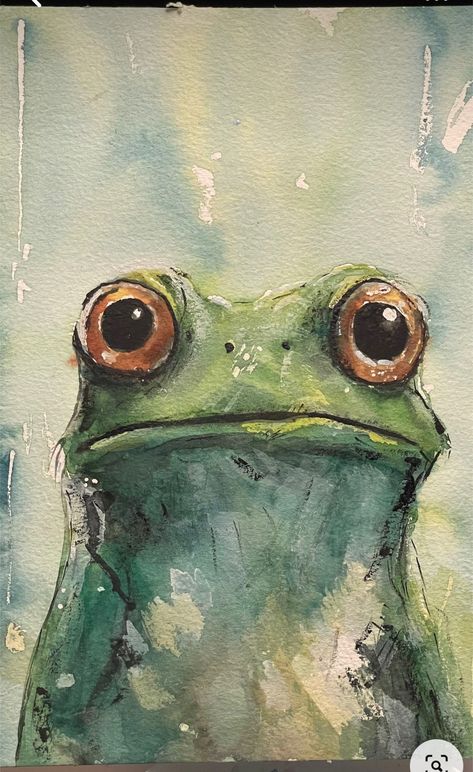 Watercolor Art Bathroom, Watercolor Art Cute Easy, Watercolour Inspiration Animals, Frog Watercolor Paintings, Watercolor Toad, Frog Painting Ideas, Cute Frog Painting, Illustration Art Animals, Watercolour Frog