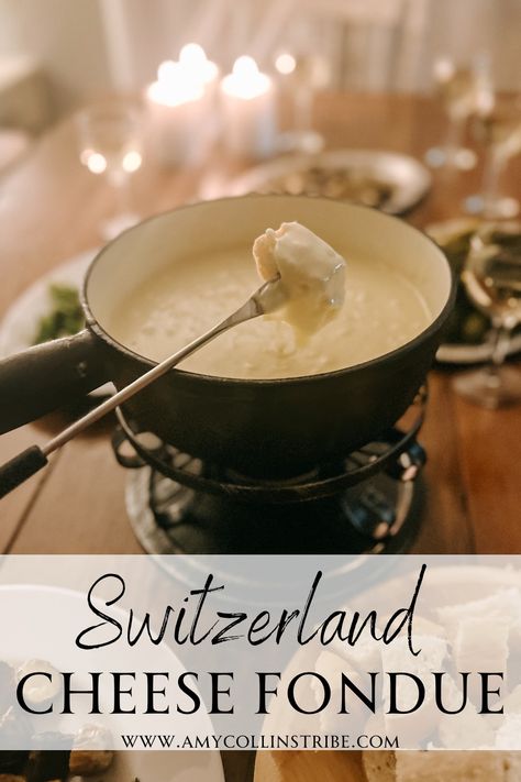 Swiss Cheese Fondue - Amy Collins Tribe Best Cheese Fondue Recipe, German Fondue, Swiss Fondue Recipe, Cheese Fondue Recipes, Cozy Christmas Dinner, Fondue Cheese, Cheese Fondue Recipe, Swiss Cheese Fondue, German Cheese