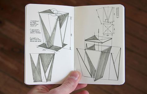 Stool concept. Origami Triangle, Origami Furniture, Origami Table, Paper Folding Techniques, Geometric Furniture, Drawing Furniture, Diy Stool, Furniture Design Sketches, Geometric Construction