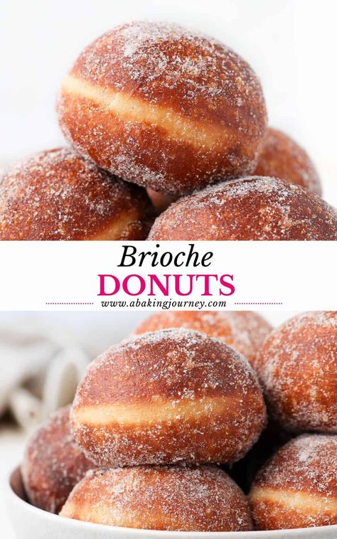 These Brioche Donuts are deliciously soft, fluffy and rich in flavour. Enjoy them plain or fill them with your favourite cream, compote or curd for a truly decadent treat! Brioche Donuts With Vanilla Cream, Brioche Doughnut Recipe, Brioche Donut Recipe, Brioche Doughnut, Soft Donut Recipe, Brioche Donuts, Doughnut Recipes, Donuts Recipes, Doughnut Recipe Easy