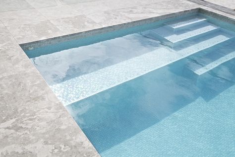 Pool Steps Inground, Carribean Sea, Mosaic Pool Tile, Glass Pool Tile, Modern Pool, Swimming Pool Tiles, Pool Colors, Cool Swimming Pools, First Home Buyer