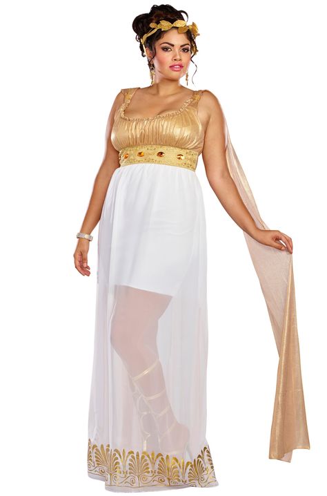 10 Plus Size Halloween Costume Ideas For Grown Women Plus Size Halloween Costume Ideas, Athena Costume, Toga Costume, Greek Costume, Diy Costumes Women, Leaf Headpiece, Goddess Athena, Plus Size Costume, Plus Size Halloween Costume