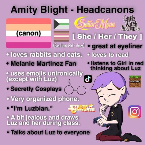 Amity Blight Color Palette, Older Amity Blight, Amity Blight Time Skip Fanart, The Owl House Head Canons, Lumity Headcanon, Amity Headcanon, Amity Kinnie, Amity Blight Headcanons, The Owl House Lumity Fanart