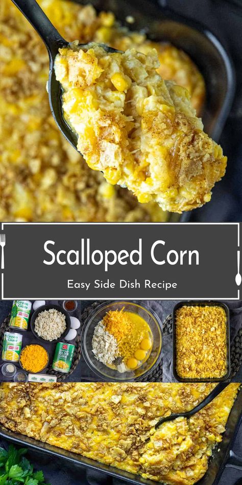 Creamy, buttery, and topped with crunchy breadcrumbs, this Scalloped Corn recipe is the perfect side dish for Thanksgiving, Christmas, or Easter! Made with sweet corn, milk, eggs, and a golden topping, it’s a Southern classic everyone will love. Easy to customize with cheese, bacon, or herbs, and great for make-ahead meals. Add it to your holiday table for a guaranteed crowd-pleaser! Scalloped Corn Recipes, Canned Corn Recipes, Scalloped Corn Casserole, Southern Thanksgiving Recipes, Vegetable Casseroles, Scalloped Corn, Corn Recipes Side Dishes, Corn Side Dish, Southern Thanksgiving