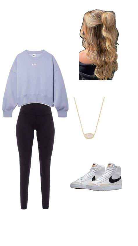 nike crewneck, kendra scott necklace, lululemon align leggings, nike mid 77 blazers and a half up half down hairstyle Nike Mid 77, Nike Mid, Half Up Half Down Hairstyle, Down Hairstyle, Nike Blazers, Align Leggings, Lululemon Align Leggings, Nike Crewneck, Kendra Scott Necklace