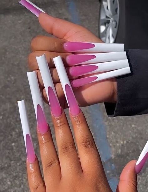 Pink And White French Nails, Pink And White French, Long French Tip Nails, Nail Art 2022, Design Nails Art, Nail Art Aesthetic, Aesthetic Nail Art, White French Nails, Tattoo Concepts