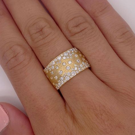 Wide Band Diamond Rings For Women, Flat Diamond Rings, Resetting Diamonds Ideas, Right Hand Rings For Women, Wide Diamond Wedding Bands, Wide Diamond Bands, Wide Band Diamond Rings, Wide Gold Ring, Wide Wedding Bands