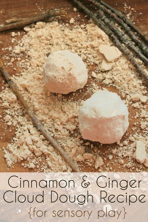 Cinnamon & Ginger cloud dough or moon dough for sensory play Cloud Dough Recipes, Cloud Dough, Playdough Recipe, Tuff Tray, Autumn Activities For Kids, Messy Play, Kids Sensory, Toddler Fun, Baby Sensory