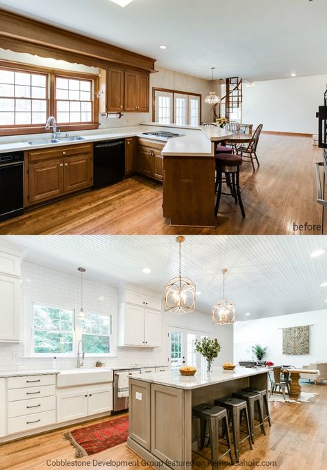 Dated 1980's Kitchen into Modern White Kitchen, Fendall Home Renovation, Cobblestone Development Group featured on @Remodelaholic 1980s House, 1980s Kitchen, Home Renovation Loan, 80s House, 80s Home, Home Improvement Loans, White Modern Kitchen, Kitchen Remodeling, Kitchen Makeover