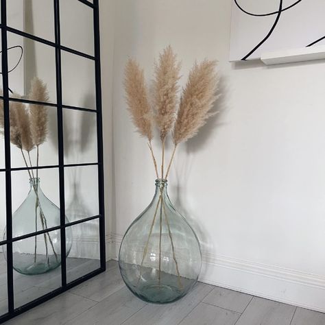 Oversized Floor Vases, Vase For Living Room, Pampas Grass Vase, Glass Floor Vase, Living Room Boho, Large Glass Vase, Tall Floor Vases, Glass Vase Decor, Modern Rustic Farmhouse