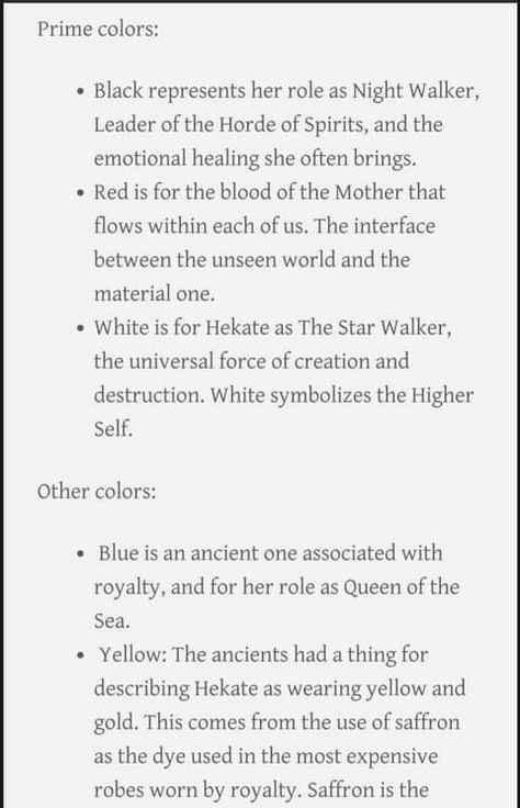 Hekate Protection Spell, Hekate Colors, Offerings For Hecate, Offerings For Hekate, Hekate Altar Offerings, Hecate Correspondence, Hekate Correspondences, Night Walkers, Prime Colors