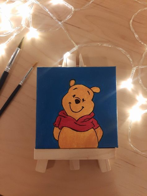 Cartoon Mini Drawing, Pooh Bear Canvas Painting, Wine The Pooh Painting, Disney Character Canvas Painting, Desniy Drawings, Canvas Painting Ideas Winnie The Pooh, Simple Winnie The Pooh Painting, Cartoon Character Canvas Painting, Up Acrylic Painting Disney