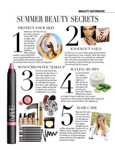 Summer Beauty Tips by me #beauty #summer #skincare #makeup #editorial #magazine Frame Quotes, Sleep Hair, Waxing Tips, Summer Beauty Tips, Makeup Editorial, Magazine Layout Inspiration, Antiaging Skincare, Makeup Magazine, Magazine Contents