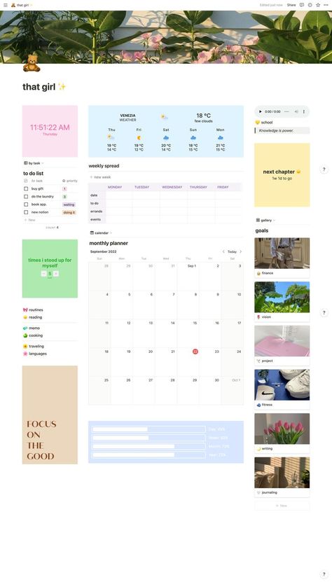 aesthetic pinterest tik tok that girl notion template planner digital dowloadable Work Templates, Goal Calendar, Ipad Essentials, Notion Planner, School Template, Notion Templates, Notes Organization, Happy Minds, App Template