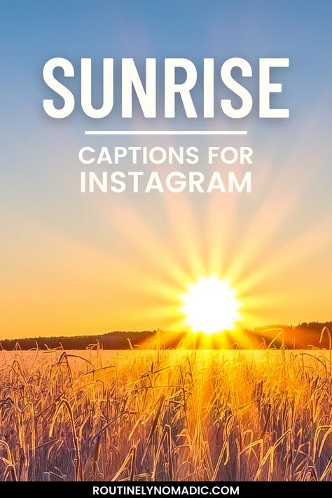 Sun coming up over a field with words Sunrise Captions for Instagram Sun Light Captions For Instagram, Sunrise Short Captions, Sunrise Morning Quotes, Early Morning Captions Instagram, Morning Sunrise Captions For Instagram, Early Morning Captions, Morning Sun Quotes, Morning Sunrise Aesthetic Quotes, Sun Rise Quotes Mornings