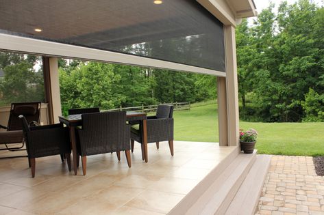 Retractable Screens for Patio & Lanai - Stoett Industries Motorized Screens For Porch, Zip Track Outdoor Blinds, Retractable Screen Porch, Patio Screen Enclosure, Alfresco Ideas, Retractable Patio Screens, Outdoor Roller Blinds, Mosquito Curtains, Retractable Screens