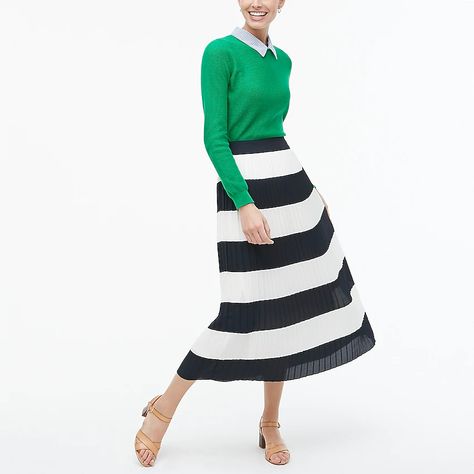 J.Crew Factory: Pleated Midi Skirt In Stripe For Women White Pleated Midi Skirt, Striped Skirt Outfit, White Striped Skirt, Preppy Look, Stripe Skirt, Pleated Midi Skirt, J Crew Factory, Women Skirts Midi, Skirt Outfits