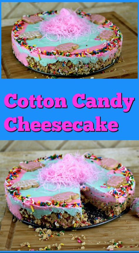 Cotton Candy Cheesecake Recipes, Birthday Cheesecake Ideas, Cotton Candy Cheesecake, Candy Cheesecake, Colorado Recipes, Homemade Cotton Candy, Apple Fries, Best No Bake Cheesecake, Cheesecake Dessert