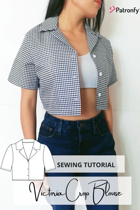 DIY Victoria Crop Blouse Top | How To Make a Crop top with Sewing Pattern | How to Make a Blouse | Patronfy Crop Shirt Pattern, Crop Top Pattern Sewing, Make A Crop Top, Diy Clothes Tops, Top Pattern Sewing, Crop Top Sewing Pattern, Easy Diy Clothes, Sewing Tops, Sewing Clothes Women