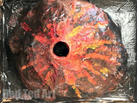 How to make a papier mache volcano for science fair - final Shield Volcano Project, Paper Mache Glue Recipe, Easy Paper Mache Recipe, Kids Volcano Experiment, Cardboard Knight, Diy Volcano Projects, Homemade Volcano, Easy Paper Mache, Volcano Science Projects