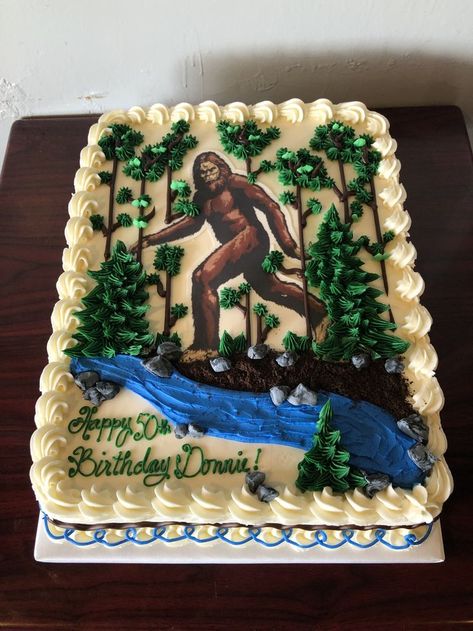 50th Birthday Sheet Cake, Sasquatch Cake, Birthday Sheet Cake, Bigfoot Birthday, Birthday Sheet Cakes, Bigfoot Sasquatch, 50th Birthday Cake, Sheet Cake, 50th Birthday