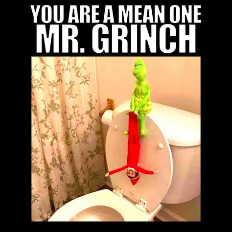 Elf On Shelf Memes Funny, Grinch And Elf On The Shelf Funny, Elf On The Shelf Pranks Hilarious, Elf On The Shelf Grinch, Grinch Toilet, Inappropriate Elf On The Shelf, Elf On Shelf Funny, Elf Memes, Shelf Over Toilet