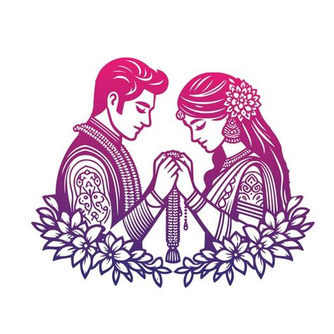 Vector indian bride and groom couple cli... | Premium Vector #Freepik #vector Indian Wedding Illustration Art, Indian Bride And Groom Illustration, Wedding Drawing Couple, Mehendi Sketch, Bride And Groom Drawing, Bride Groom Illustration, Portrait Mehendi, Wedding Clipart Free, Bride And Groom Clipart