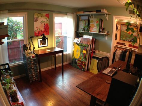 Home Art Studio, Art Studio Storage, Small Art Studio, Art Studio Space, Art Studio Room, Art Studio Design, Art Studio At Home, Office Room Decor, Bedroom Studio