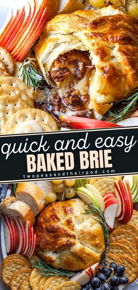 What To Serve With Baked Brie, Baked Brie Easy, Pastry Baked Brie, Easy Baked Brie Recipe, Brown Sugar Pecans, Brie Cheese Recipes, Easy Holiday Baking, Pecan Baked Brie, Sugar Pecans