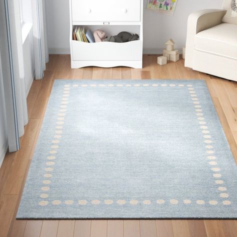 Three Posts™ Baby & Kids Stonecrest Handmade Tufted Wool Blue Area Rug & Reviews | Wayfair Grandkids Bedroom, Nursery Rugs Boy, Light Blue Nursery, Baby Blue Nursery, Polka Dot Rug, Blue Nursery Boy, Baby Rugs, Light Blue Rug, White Nursery