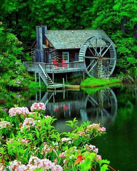 Windmill House, Windmill Water, Environment Projects, Water Wheels, Fishing Cabin, Forest Cottage, Landscape Painting Tutorial, Forest Cabin, Water Powers