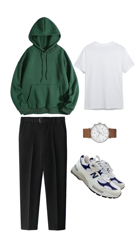 Outfit Ideas for Men Emerald Green Men Outfit, Dark Green Outfit Men, Hoodie Layering Outfit, Green Hoodie Outfit Men, Green Jacket Outfit Men, Emerald Green Outfit Ideas, Black And White Outfit For Men, Outfit For New Year, Pine Green Outfit