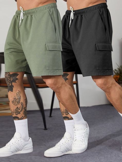 Mens Shorts Outfits, Drawstring Waist Shorts, Mens Fashion Casual Outfits, Track Shorts, Athleisure Wear, Streetwear Men Outfits, Summer Outfits Men, Mens Casual Outfits, Casual Street Style