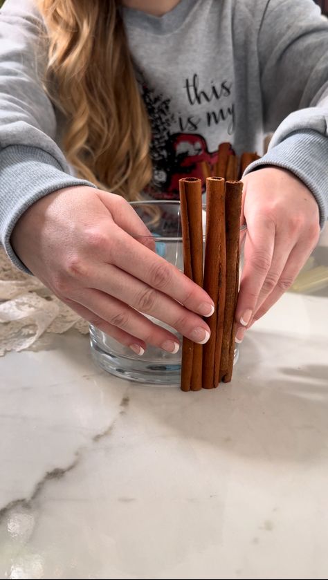 DIY Cinnamon Stick Candle Holder - Domestically Blissful Domestically Blissful, Stick Candle Holder, Candle Hack, Cinnamon Stick Candle, Stick Candles, Diy Cinnamon, Vegetarian Recipes Dessert, Candles Diy, Quick Appetizers