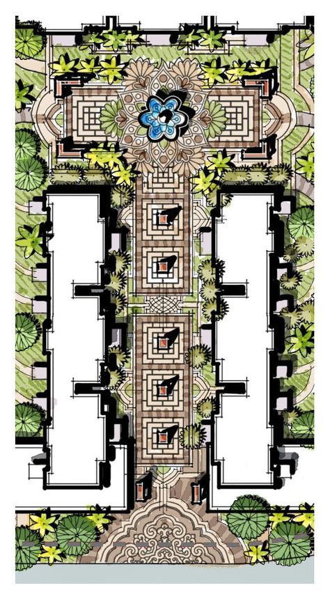 Entry Fountain, Islamic Garden, House Garden Landscape, Landscape Architecture Diagram, Garden Planning Layout, Landscape Architecture Graphics, Landscape Architecture Plan, Landscape Design Drawings, Landscape Gardening