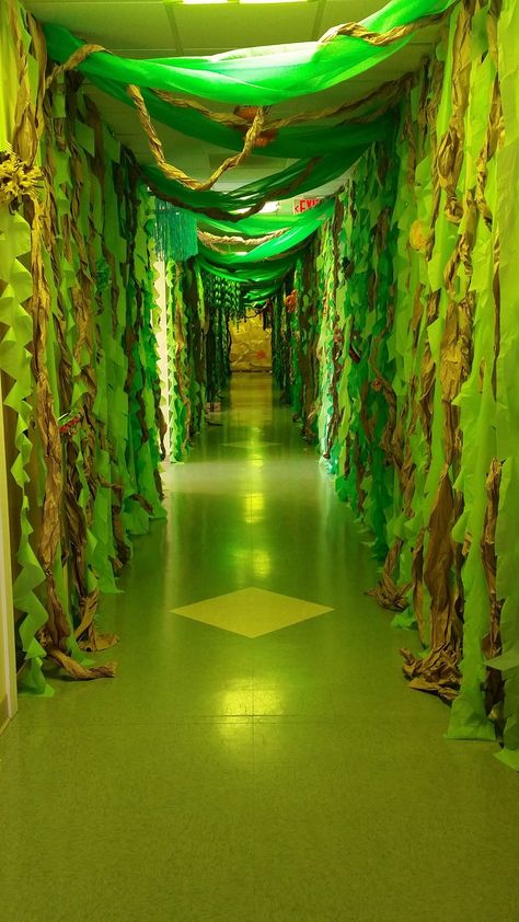 For the hallway at the branch Forest Hallway, Jungle Bridge, Jungle Vines, Wallpaper Hallway, Lifeway Vbs, Jungle Theme Classroom, Rainforest Theme, Adventure Island, Jungle Thema