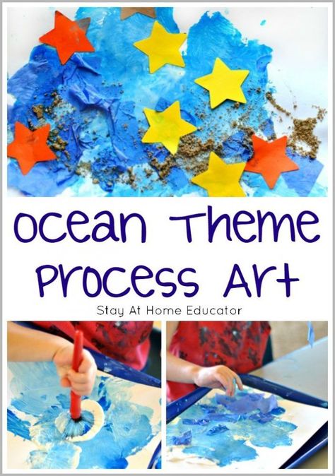 Ocean Art for Toddlers and Preschoolers - Process Art Ocean Art For Toddlers, Ocean Theme Art, Process Art For Kids, Ocean Lesson Plans, Process Art Preschool, Ocean Art Projects, Art For Toddlers, Ocean Theme Preschool, Ocean Activities