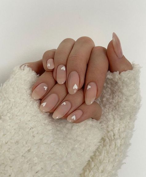 February Nails, Her Nails, Oval Nails, Neutral Nails, Nature Tattoos, Heart Nails, Classy Nails, Short Acrylic Nails, Nail Arts