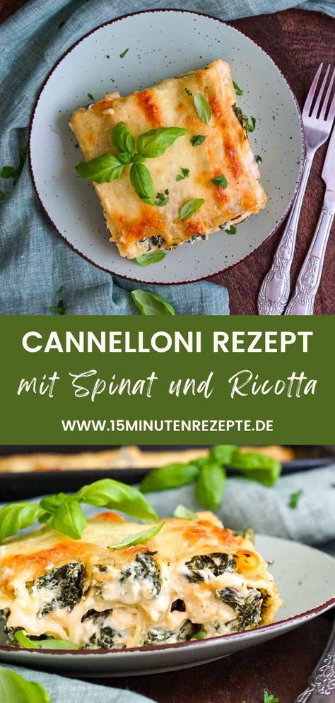 Entdecke meine gefüllten Cannelloni mit Spinat und Ricotta, die schnell und einfach im Ofen zubereitet sind. Das vegetarische Rezept findest du auf meinem Blog. Ricotta Cannelloni, Veggie Dinner, Dinner Time, Diy Food, Ricotta, Feta, Meal Prep, Clean Eating, Food And Drink