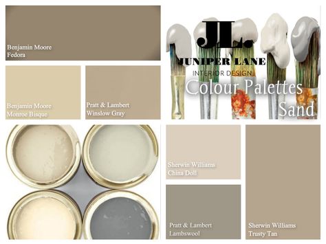 These sandy neutrals lend themselves beautifully to both a coastal vibe or sleek and modern. #paintcolours Bracing Blue, Neutral Living Room Colors, Color Palette Interior Design, Positive Characteristics, Paint Color Inspiration, Background Colours, Comfort Gray, Interior Design Color, China Doll