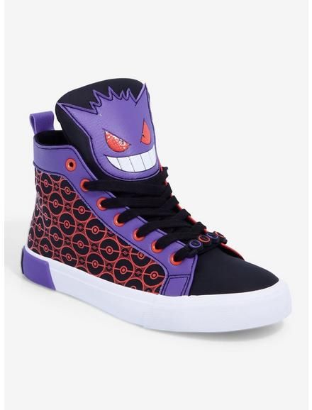 Pokemon Gengar Hi-Top Sneakers, Fan Made Pokemon Trainers, Gengar Cosplay, Lace Charms, Pokemon Hoodie, Pokemon Tv, Pokemon Merchandise, Gengar Pokemon, Pokemon Clothes, Battle Dress