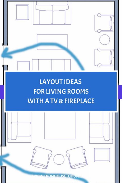 layout ideas for living rooms with a TV and fireplace Design A Room Layout, Living Room Sofa Placement Ideas, Rectangular Living Room Layout With Fireplace, Living Room Designs Floor Plan, Long Tv Room Layout, Living Room With 3 Couches, Long Narrow Living Room Layout Fireplace, Long Rectangle Living Room Layout With Fireplace, Living Room Floor Plans With Fireplace