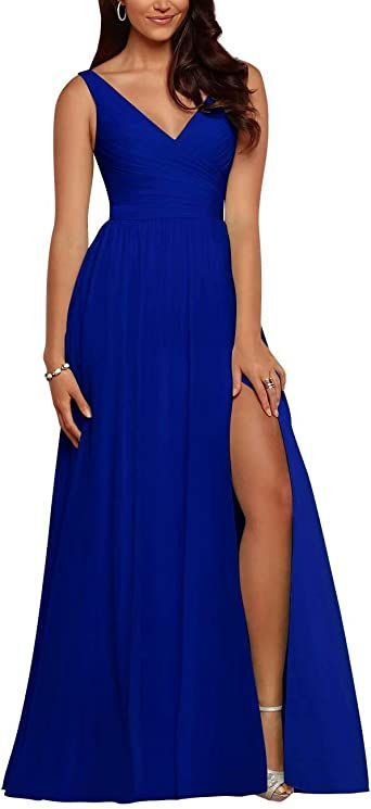 Women's Bridesmaid Dresses Long for Teens Side Split Chiffon Double V Neck Maid of Honor Formal Dresses for Wedding Formal Dresses For Wedding, Royal Blue Bridesmaid Dresses, Womens Bridesmaid Dresses, Formal Wedding Guest Dress, Bridesmaid Dresses Long Chiffon, Chiffon Bridesmaid Dresses, Evening Party Gowns, Dresses For Wedding, Chiffon Evening Dresses