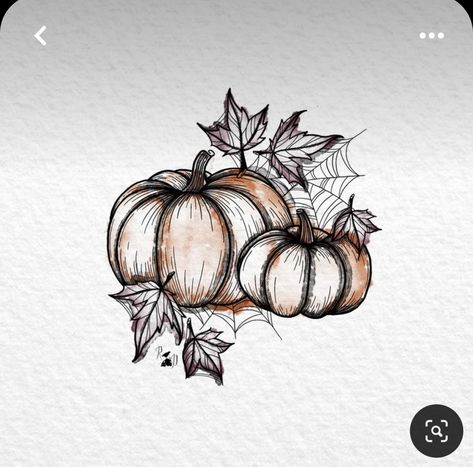 Autumn Tatoos Fall, Fall Leaves Aesthetic Drawing, Delicate Pumpkin Tattoo, Fall Time Tattoos, Pumpkin And Leaves Tattoo, Fall Lover Tattoo, October Themed Tattoos, Watercolor Pumpkin Tattoo, Pumpkin And Fall Leaves Tattoo