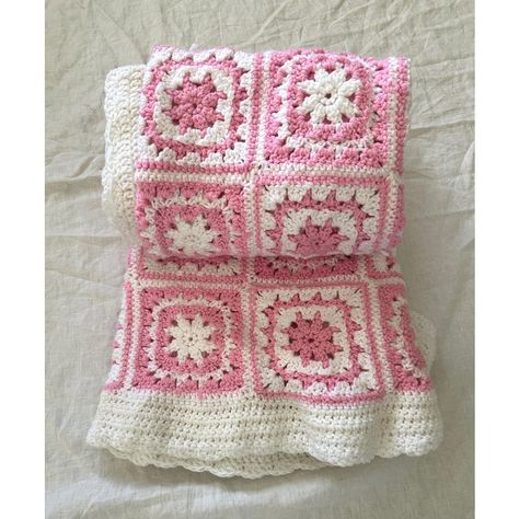 Vintage Pink and White Box Square Crochet Throw Blanket. So cute and perfect for a  girls room. Boarder has a slight ruffle. 2 different white colors are used hard to tell but its a off white and white. 76in x 39.5in w Make sure to follow me, I have flash sales for my followers only Pink Crochet Blanket Ideas, Granny Square Blanket With Border, Pink And White Granny Square Blanket, Crochet Blankets Pink, Patterned Crochet Blanket, Crochet Blanket Cute, Pink Crochet Blanket Color Schemes, Pink And White Crochet Blanket, Pink Granny Square Blanket