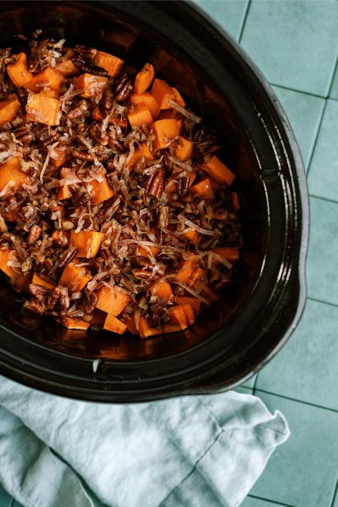 Coconut Pecan Sweet Potatoes Recipe (The perfect side dish) Recipes For Dinner Slow Cooker, Slow Cooker Chicken Korma, Balsamic Pork Tenderloin, Balsamic Pork Tenderloins, Cooking Pork Tenderloin, Slow Cooker Sweet Potatoes, Slow Cooker Pork Tenderloin, Strawberry Salsa, Balsamic Pork