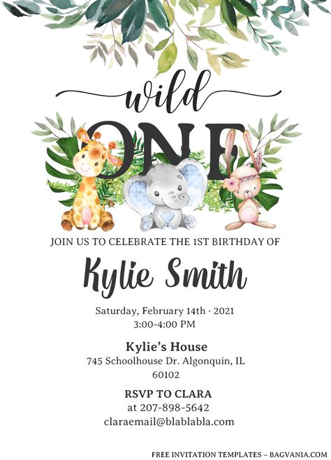 Cool Wild One Invitation Templates - Editable With MS Word #free #freeinvitation2019 #birthday #disney #invitations #invitationtemplates Wild One Invitation, Safari Theme Birthday Party, Jungle Birthday Invitations, Birthday Party Invitations Free, Safari Invitations, Jungle Thema, 1st Birthday Invitation Template, Birthday Invitation Card Template, Wild One Birthday Invitations