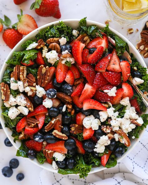 Lemon Basil Pasta Salad, Platter Salad, Strawberry Kale Salad, Kalefornia Kravings, Lemon Basil Pasta, Lemon Poppy Seed Dressing, Basil Pasta Salad, Blueberry Goat Cheese, Seed Salad