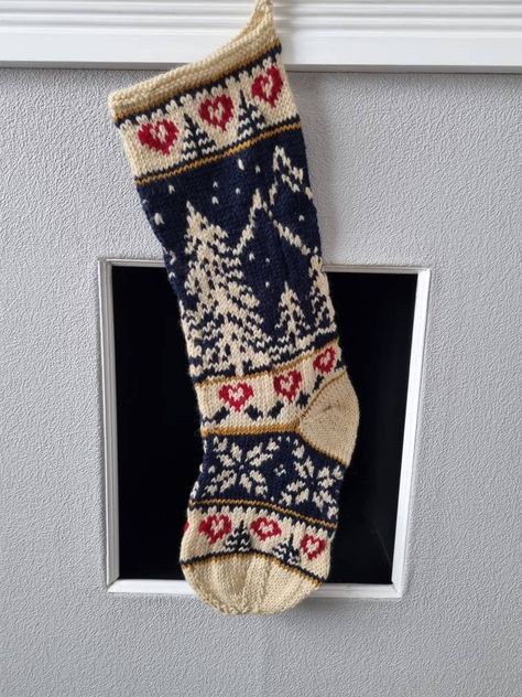 Christmas Stocking Mountain Christmas Stocking Traditional Hand Knit Christmas Stocking Fair Isle Knitting - Etsy UK Knitting Stockings Christmas, Knitting Christmas Stockings Pattern, Fair Isle Stocking Pattern, Fairisle Christmas Stocking, Vintage Knit Christmas Stocking, Holiday Stockings, Fair Isle Knitting, Christmas Knitting, Fair Isle